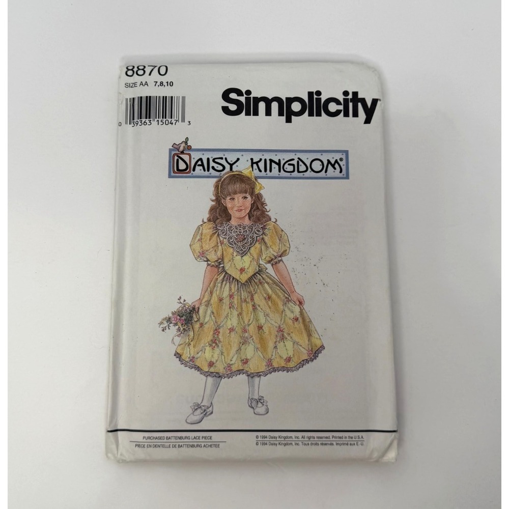 SIMPLICITY 8870 Daisy Kingdom‎ Girl's Dress Size 7-8-10 UNCUT Vintage 90s